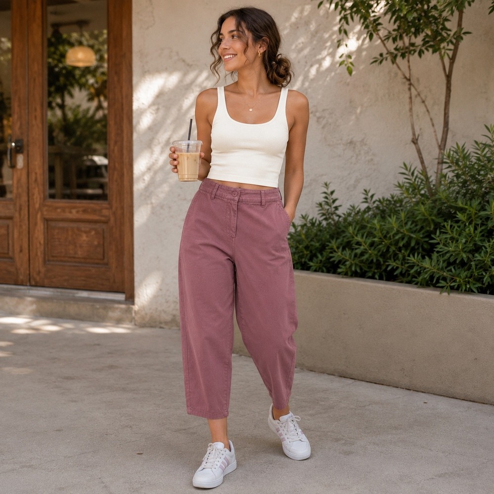 Joie Cropped Pants High Waist Casual Trousers Pockets Mauve Size 6